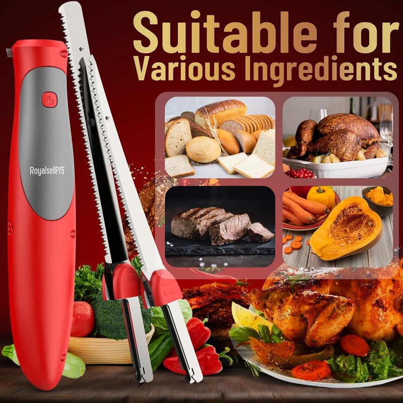 Royalsellpro Cordless Electric Knife Easy Slice and Assemble with Storage Case, Serrated Edge Blades Carving Set with Ergonomic Handle and Safety Lock for Turkey, Meat, Bread, Ribs, Fillet and Foam - Image 2